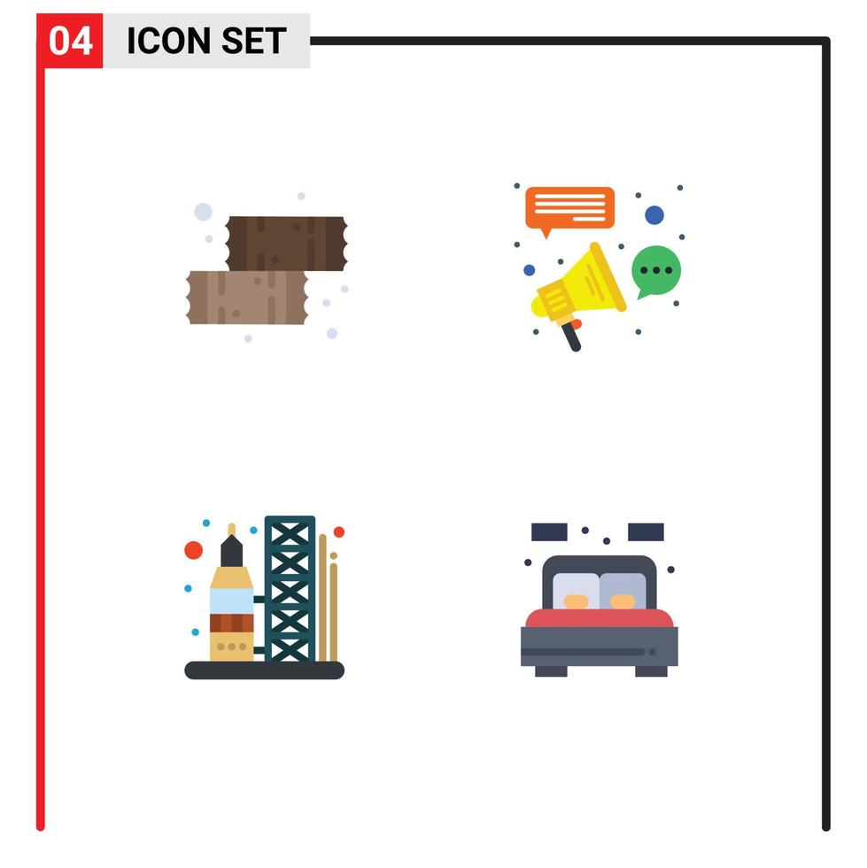 Modern Set of 4 Flat Icons Pictograph of chocolate launch sweets buzz transportation Editable Vector Design Elements