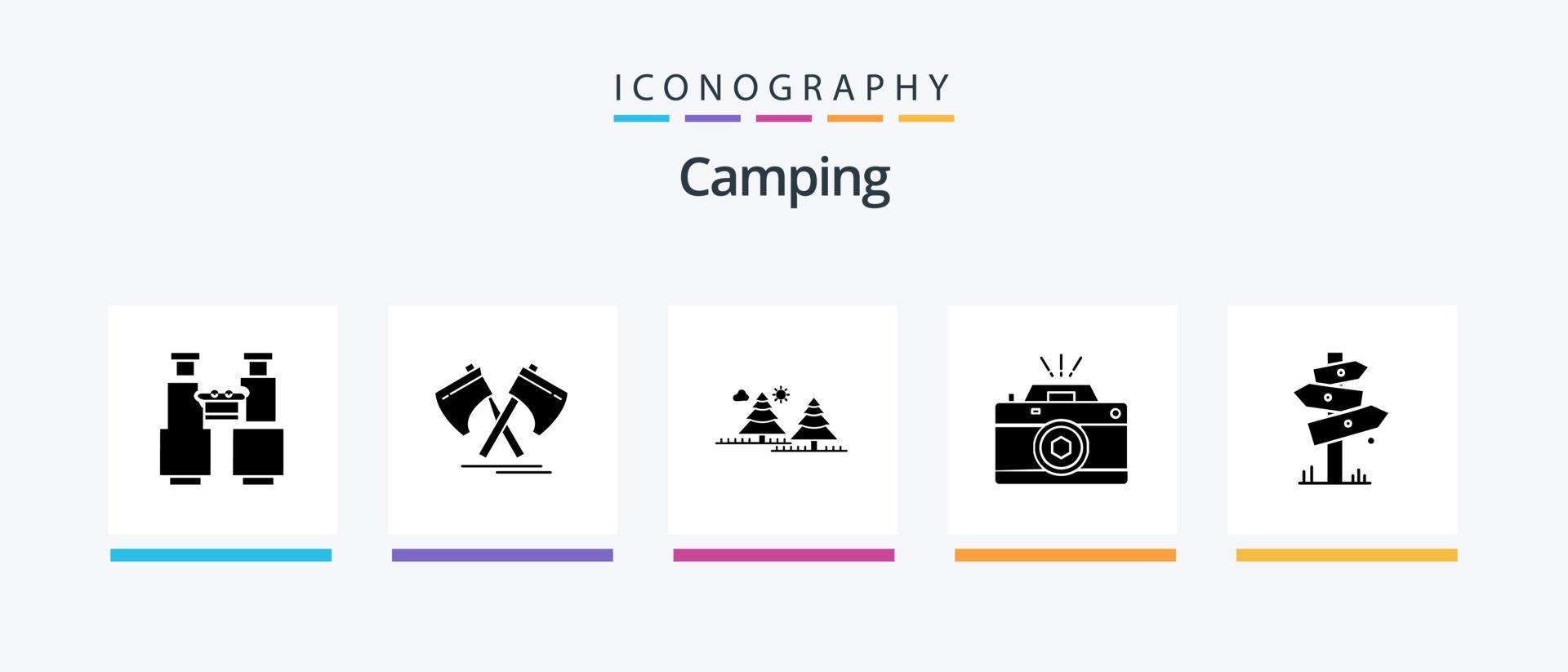 Camping Glyph 5 Icon Pack Including photography. pines. tool. tree. camping. Creative Icons Design vector