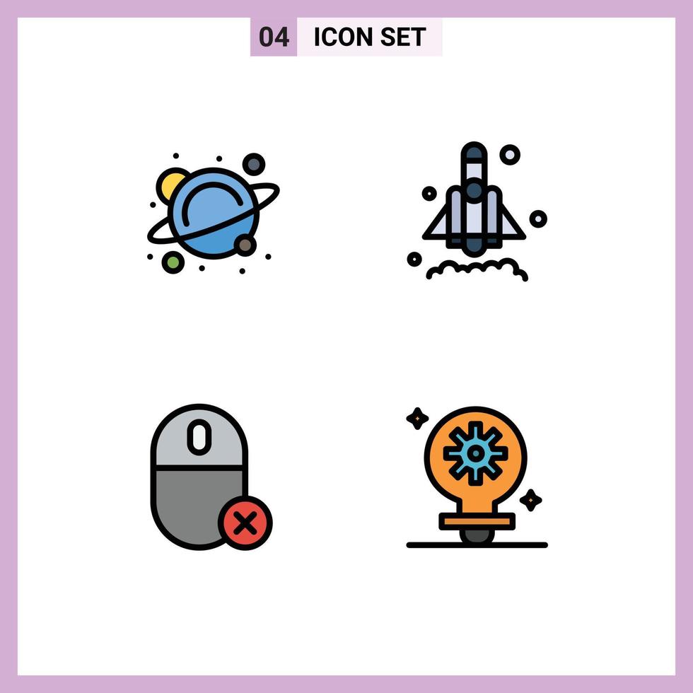 Mobile Interface Filledline Flat Color Set of 4 Pictograms of physics gadget space startup mouse Editable Vector Design Elements