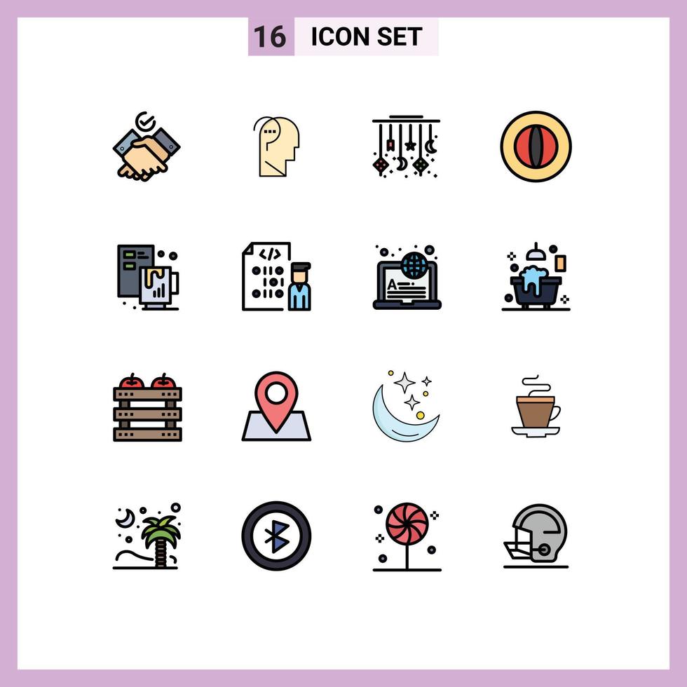 16 Universal Flat Color Filled Line Signs Symbols of process marketing moon finance business Editable Creative Vector Design Elements