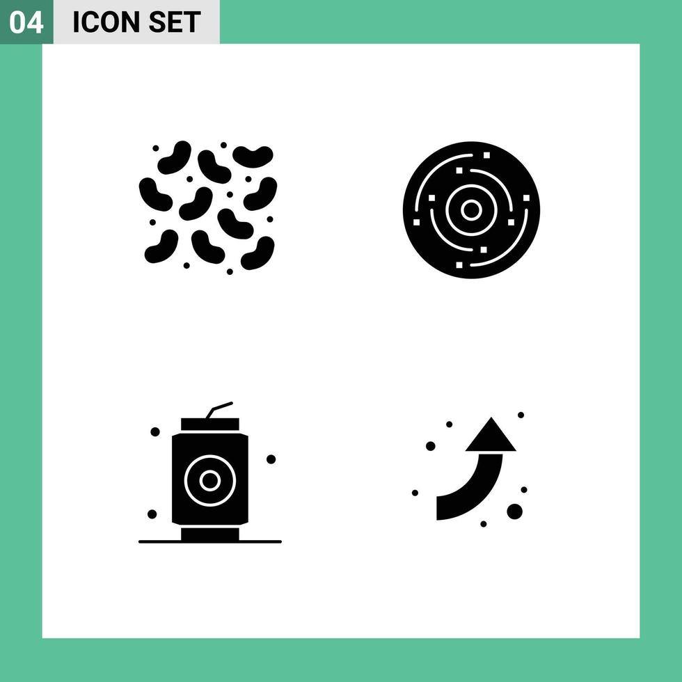 Universal Icon Symbols Group of 4 Modern Solid Glyphs of bacteria can celebration holiday food Editable Vector Design Elements