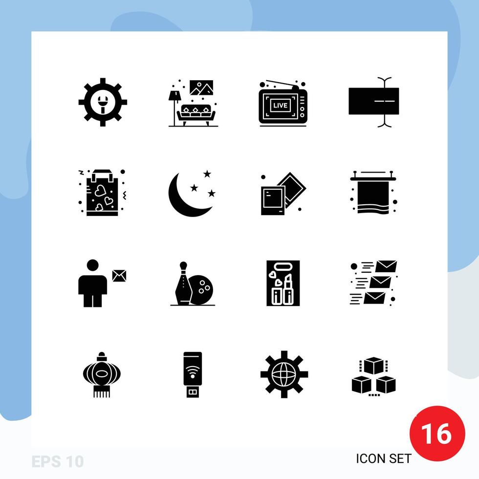 Modern Set of 16 Solid Glyphs Pictograph of paper favorite live buy field Editable Vector Design Elements