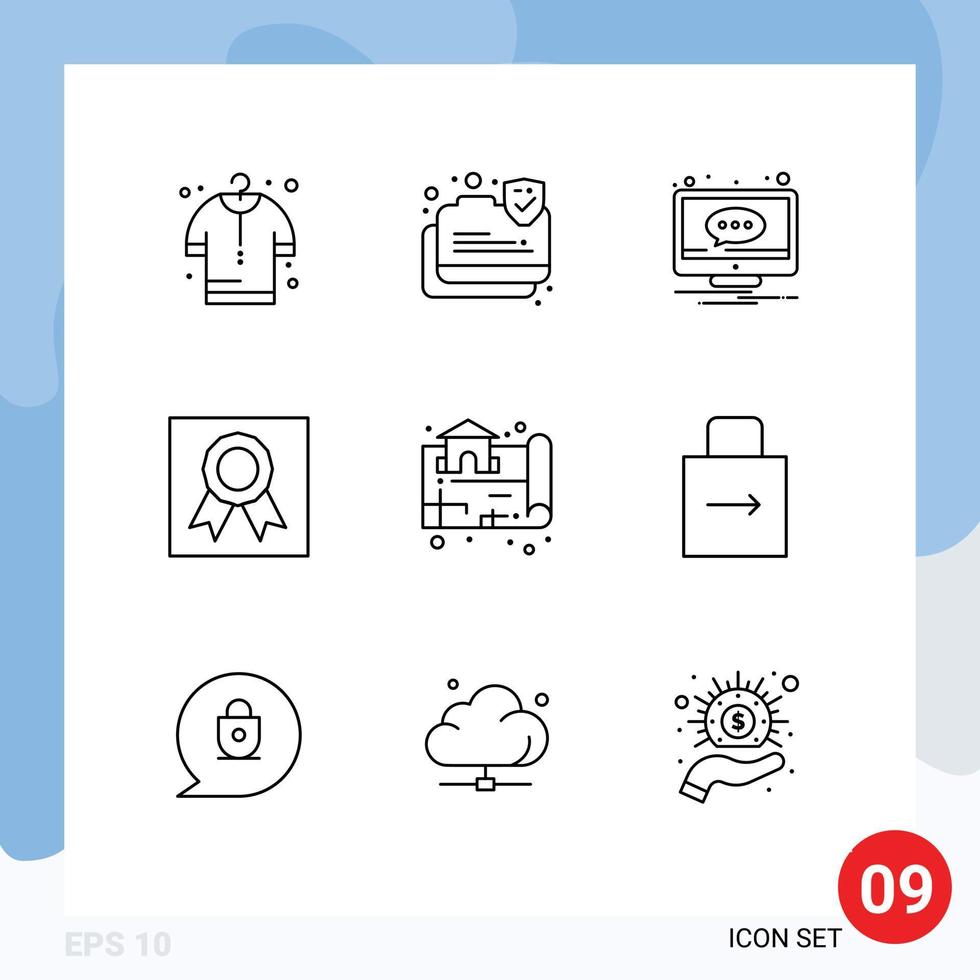 Editable Vector Line Pack of 9 Simple Outlines of location medal comment frame badge Editable Vector Design Elements