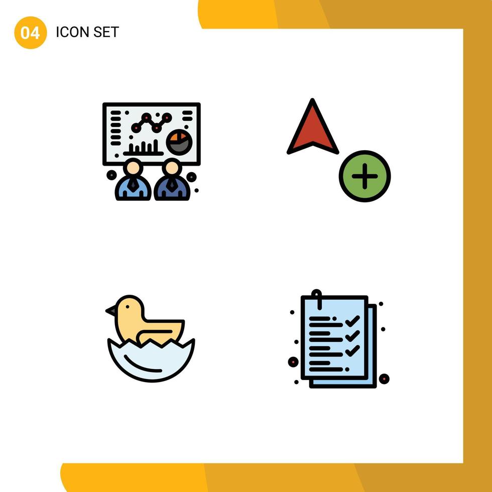 4 Thematic Vector Filledline Flat Colors and Editable Symbols of business check list add duck list Editable Vector Design Elements