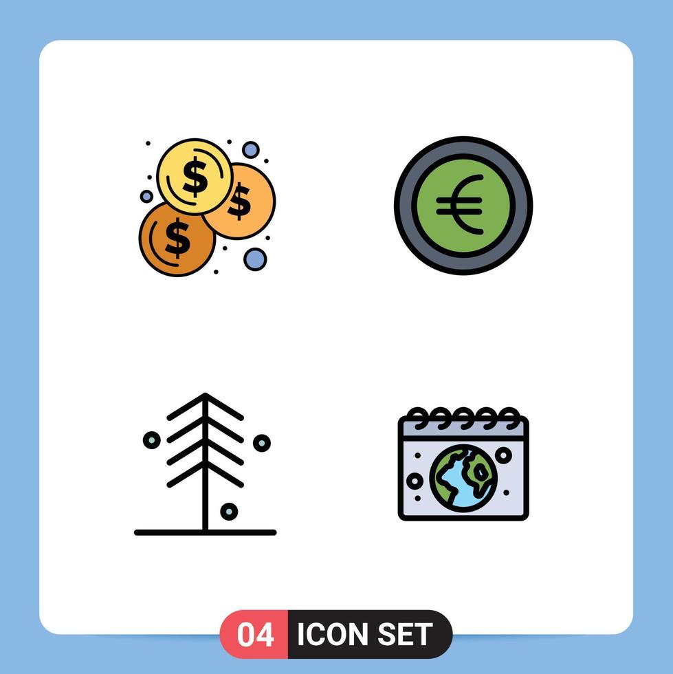 valores vector icono paquete de 4 4 línea señales y símbolos para presupuesto árbol moneda bosque globo editable vector diseño elementos