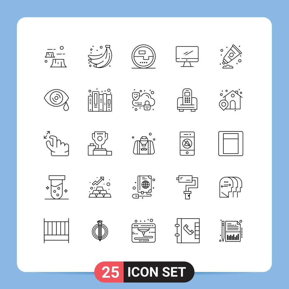 Pictogram Set of 25 Simple Lines of imac monitor fruit computer measuring Editable Vector Design Elements