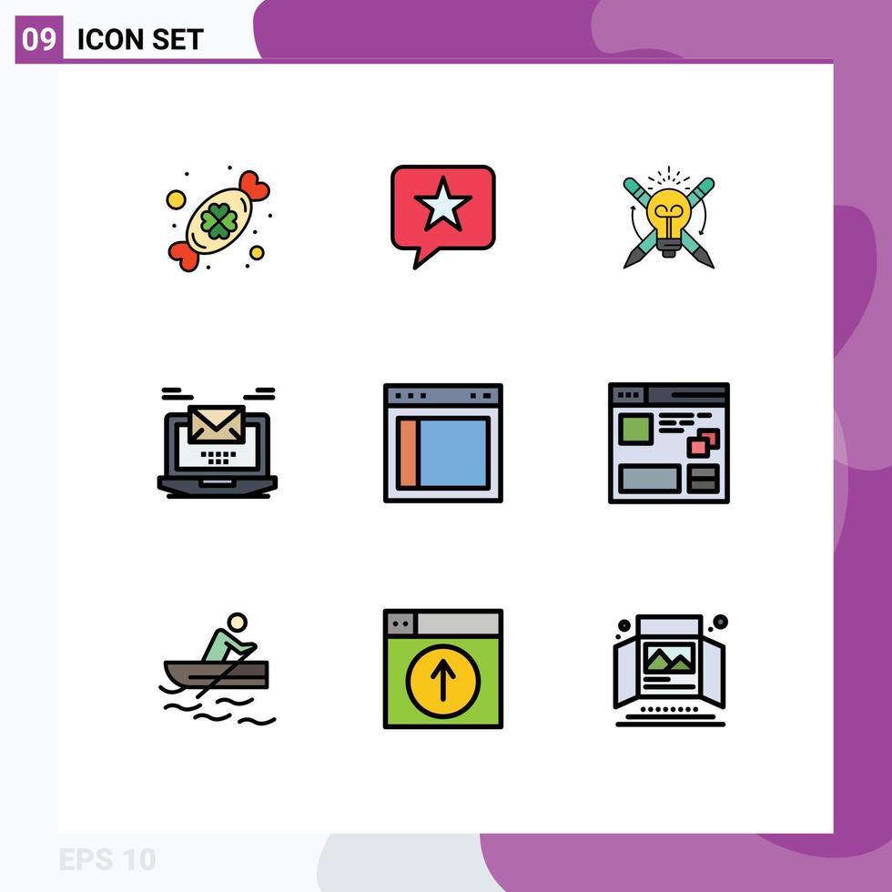 Modern Set of 9 Filledline Flat Colors Pictograph of divide email success mail computer Editable Vector Design Elements
