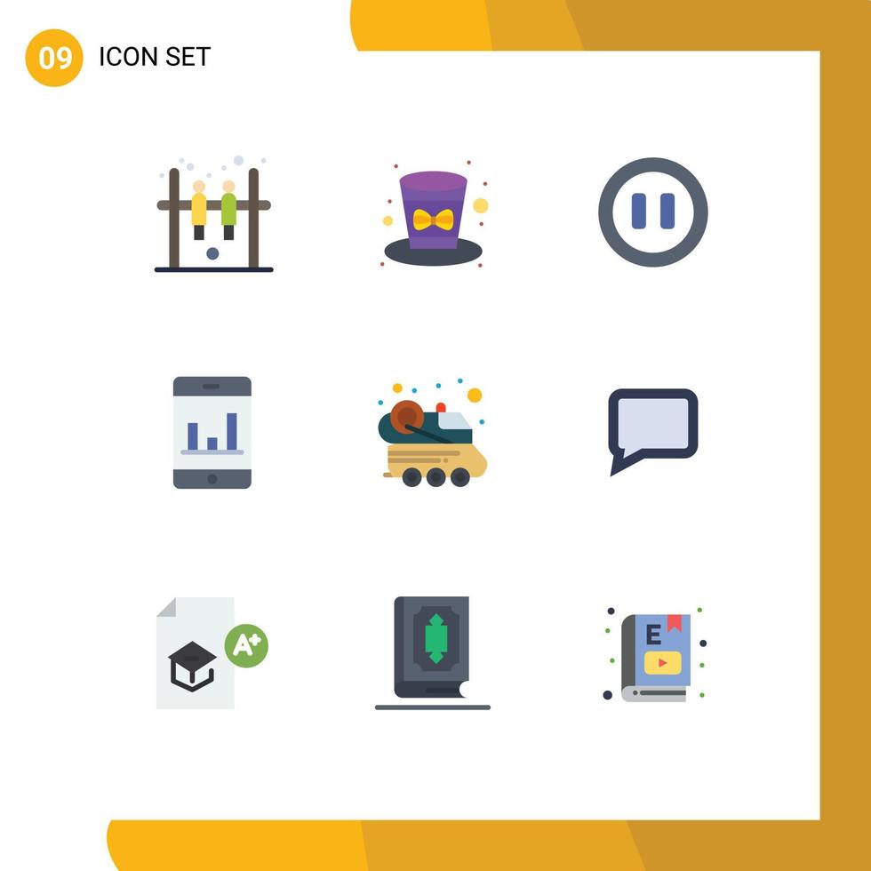Pictogram Set of 9 Simple Flat Colors of chat space car media space smartphone Editable Vector Design Elements