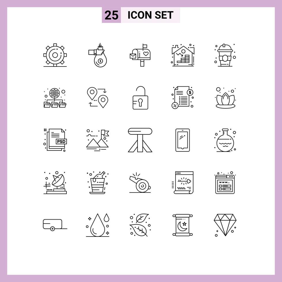 Pictogram Set of 25 Simple Lines of property letter box investment letter mail Editable Vector Design Elements