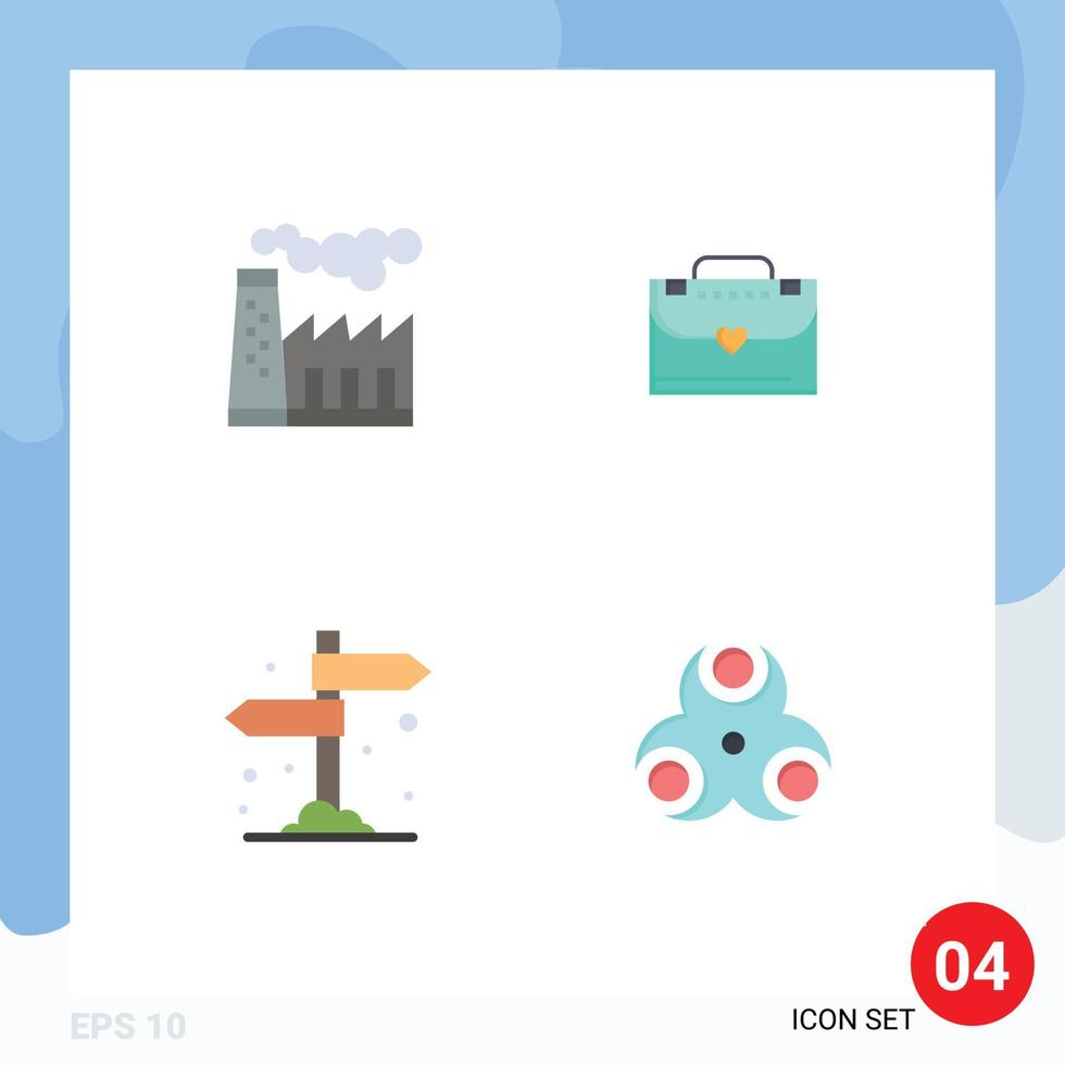 4 User Interface Flat Icon Pack of modern Signs and Symbols of factory direction smoke love hazard Editable Vector Design Elements