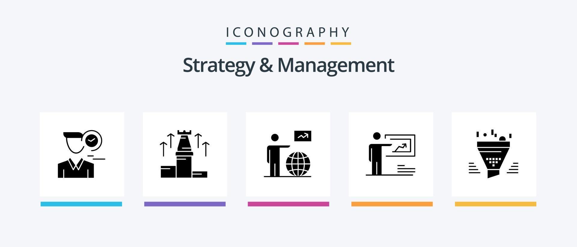 Strategy And Management Glyph 5 Icon Pack Including strategy. presentation. chess. go. user. Creative Icons Design vector