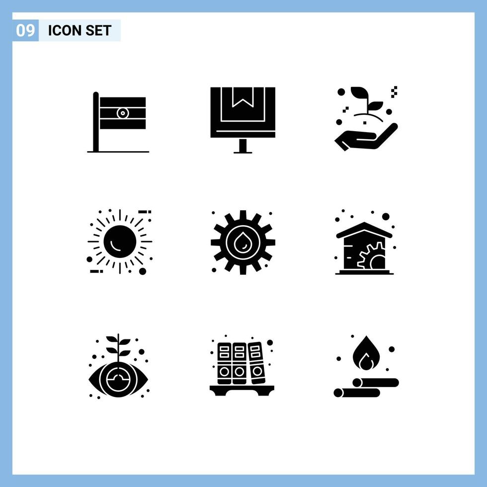 Solid Glyph Pack of 9 Universal Symbols of environment eco online energy leaf Editable Vector Design Elements
