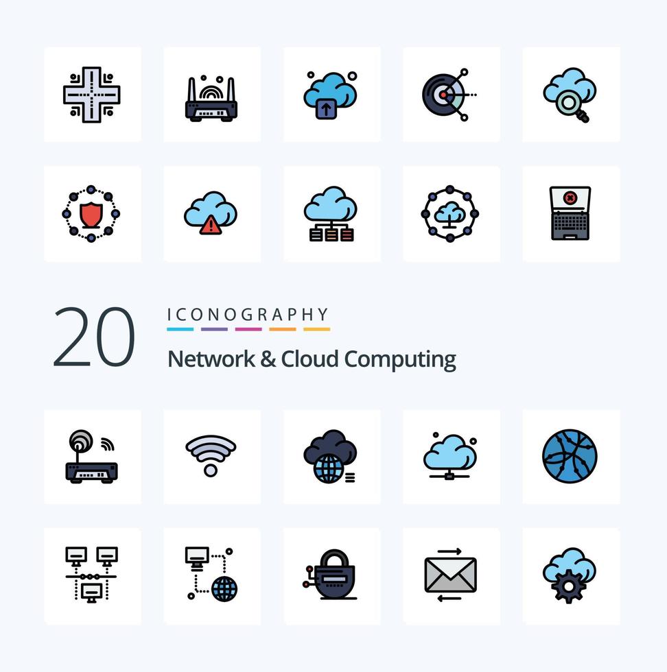 20 Network And Cloud Computing Line Filled Color icon Pack like network cloud wifi technology light vector