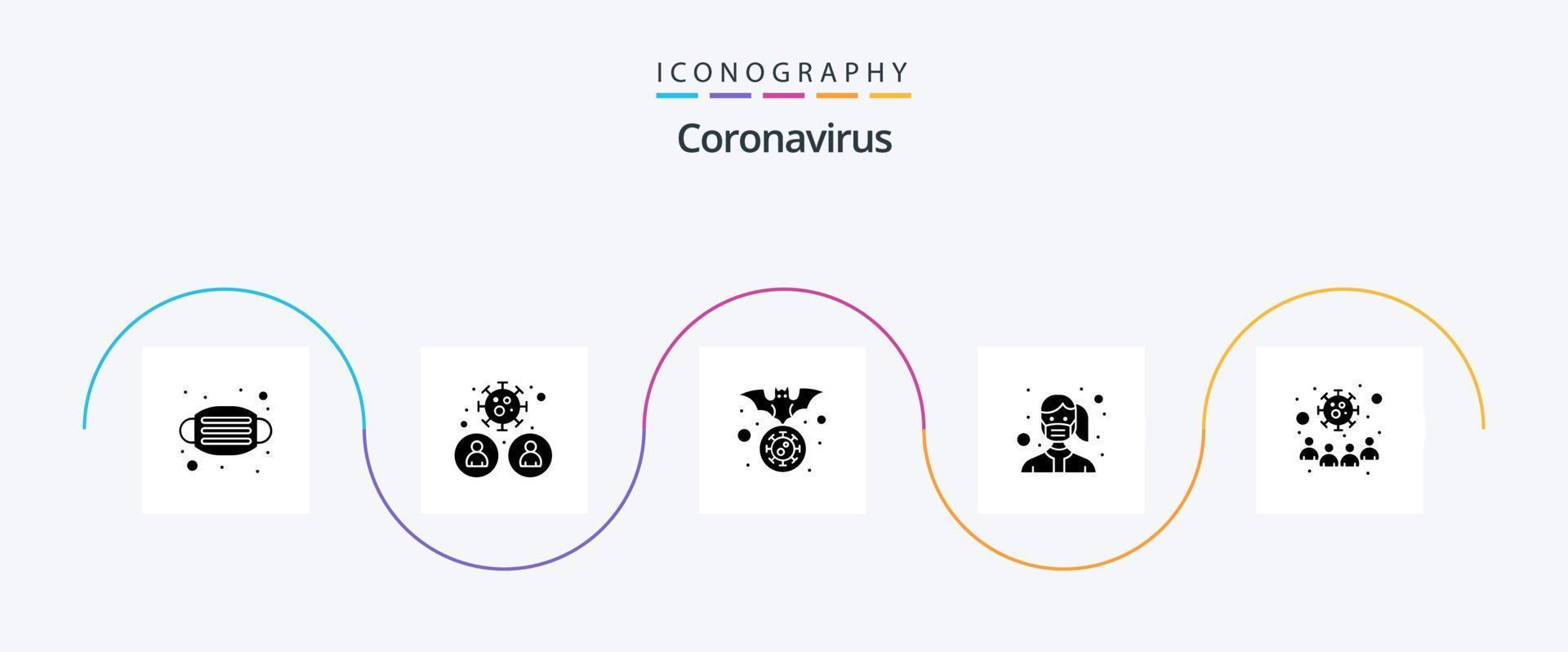 Coronavirus Glyph 5 Icon Pack Including safety. mask. virus. face. flu vector