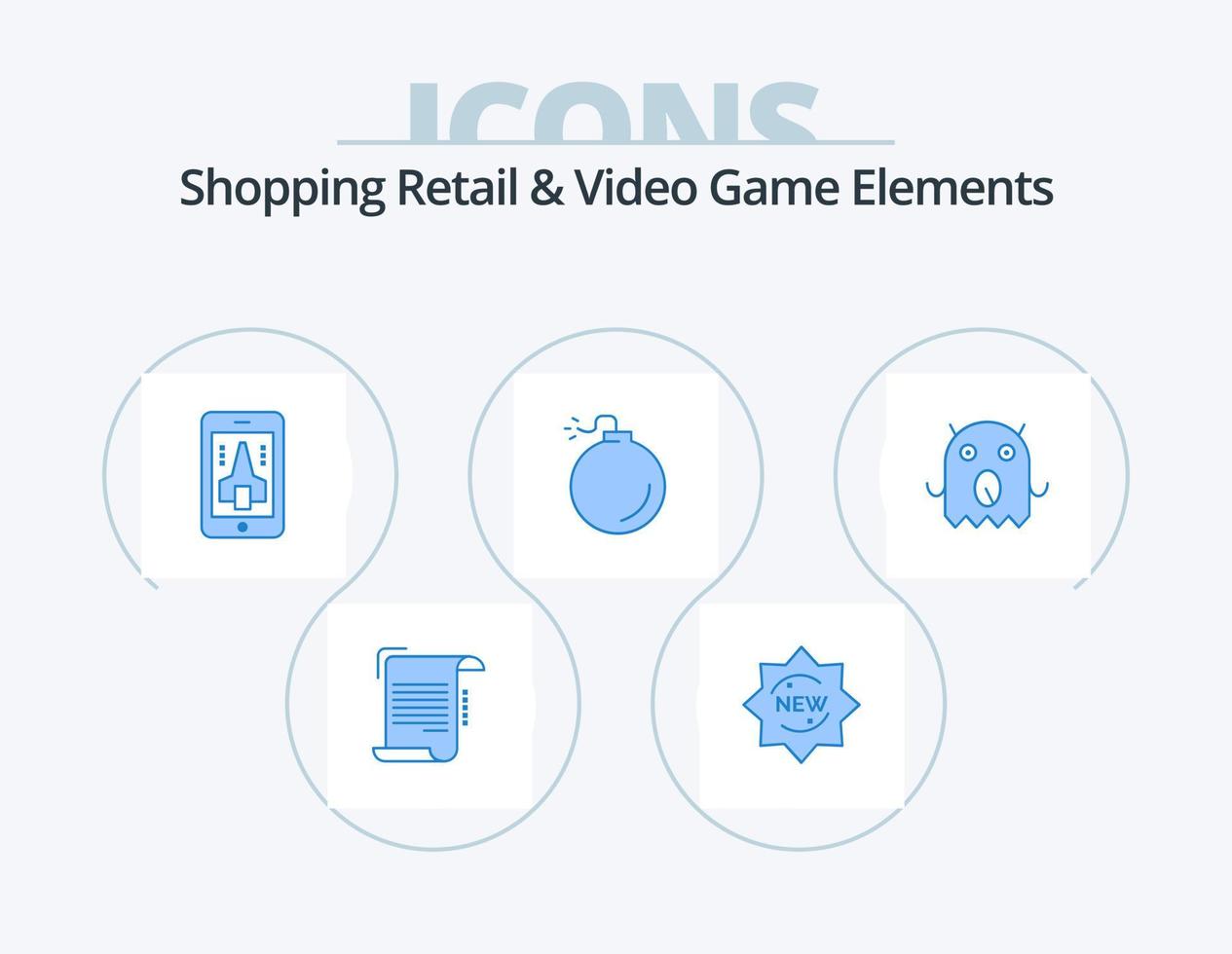 Shoping Retail And Video Game Elements Blue Icon Pack 5 Icon Design. alien. explosion. badge. explosive. smartphone vector