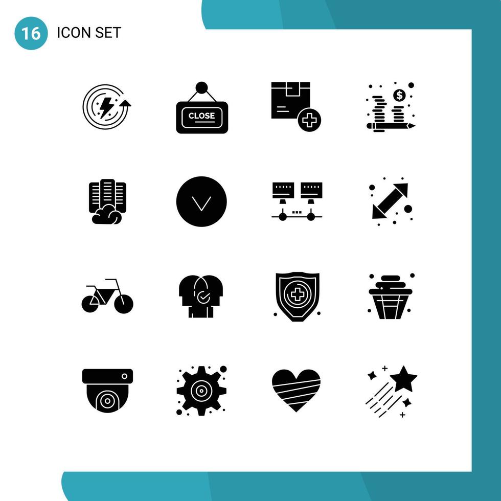 16 Universal Solid Glyph Signs Symbols of cloud investment add coins product Editable Vector Design Elements