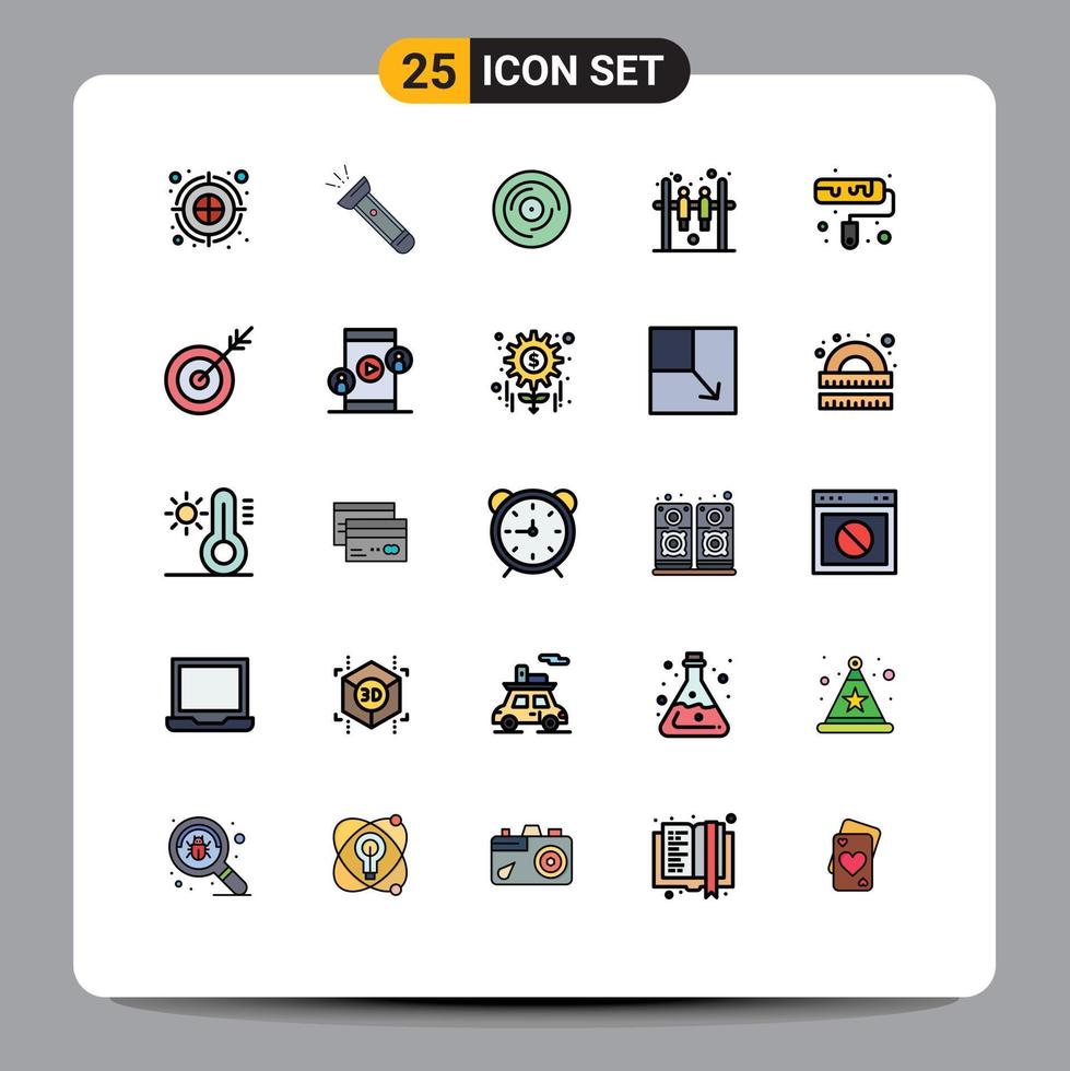 Pictogram Set of 25 Simple Filled line Flat Colors of brush game hiking bar scratching Editable Vector Design Elements