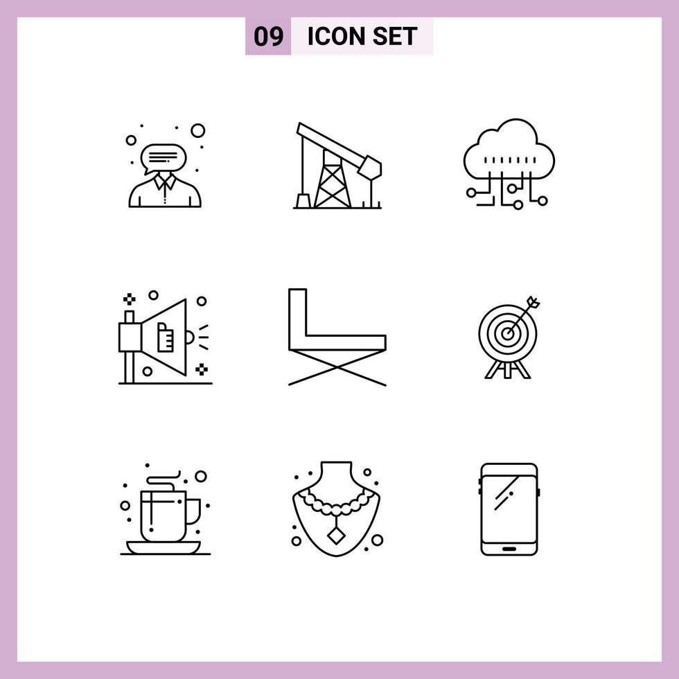 Stock Vector Icon Pack of 9 Line Signs and Symbols for rest furniture data chair advertising Editable Vector Design Elements