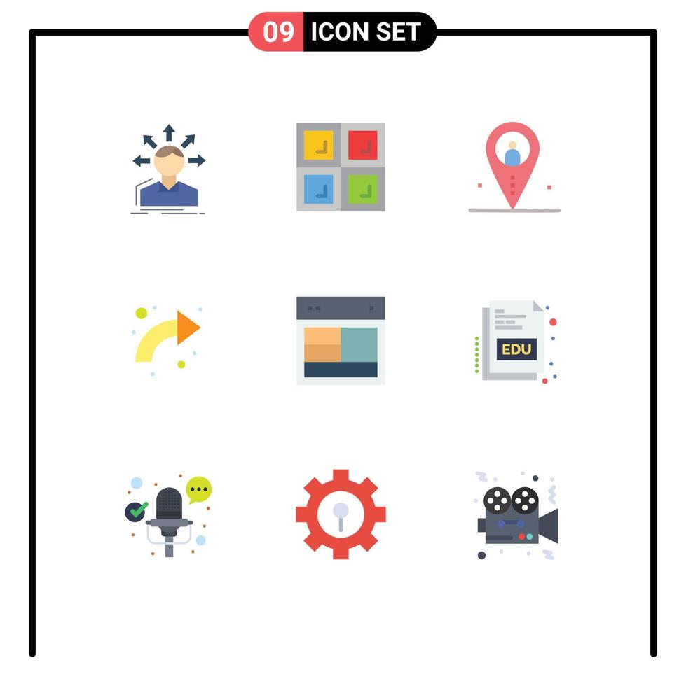 Group of 9 Flat Colors Signs and Symbols for up curved distance arrows outsource Editable Vector Design Elements