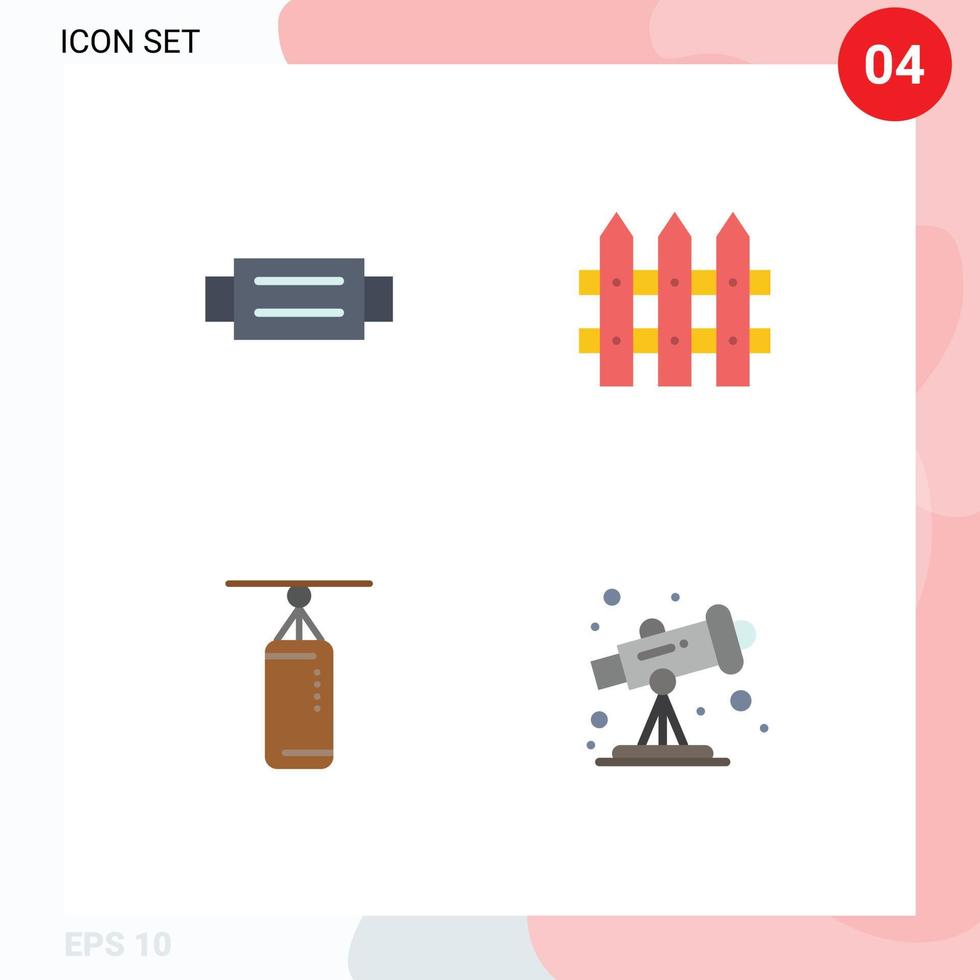 Modern Set of 4 Flat Icons Pictograph of accessories punchbag man garden astronomy Editable Vector Design Elements