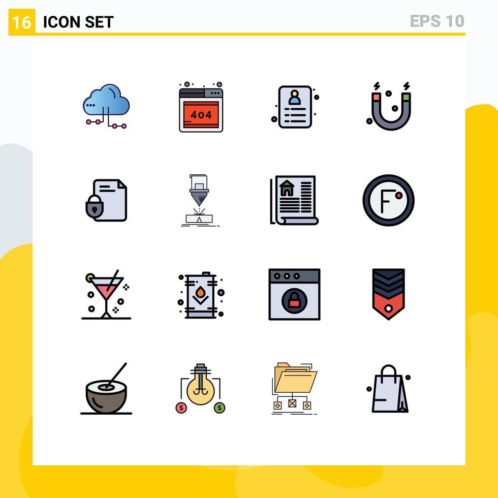 Flat Color Filled Line Pack of 16 Universal Symbols of internet lock card document science Editable Creative Vector Design Elements