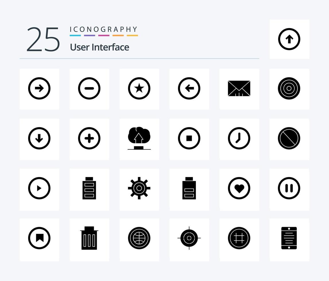 User Interface 25 Solid Glyph icon pack including message. left. favorite. user interface. button vector
