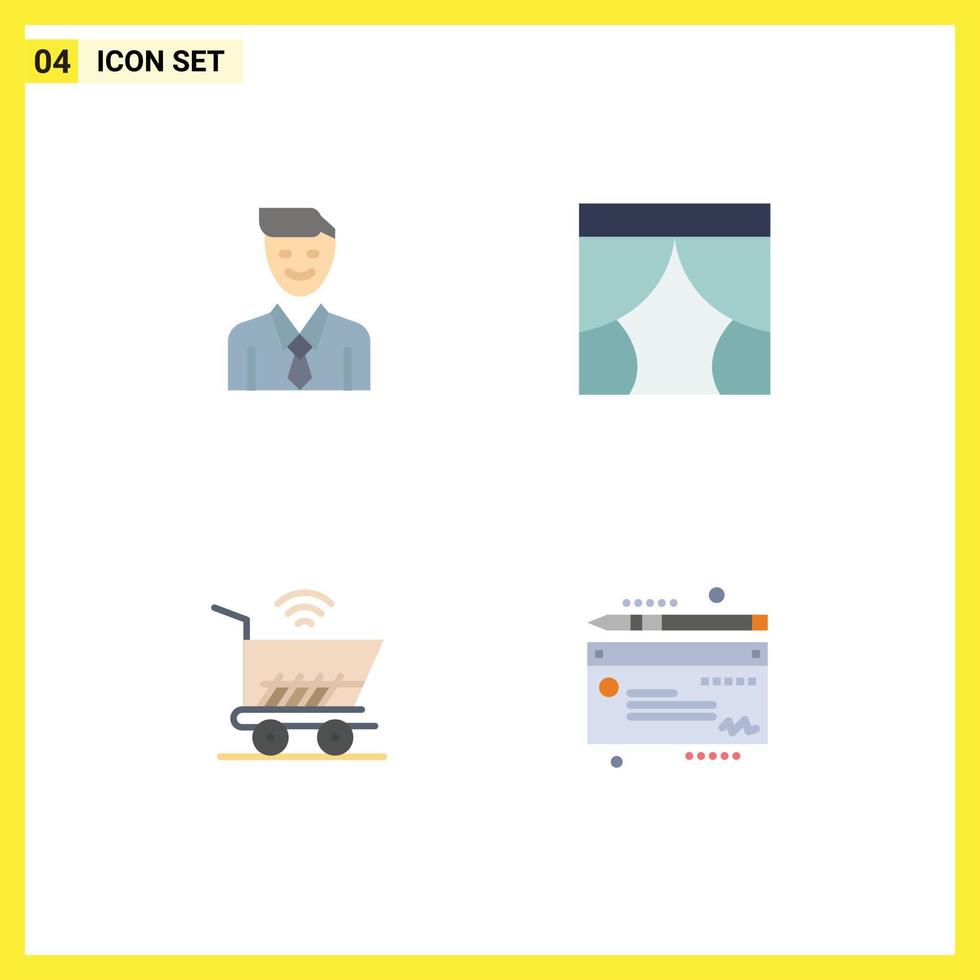 4 Creative Icons Modern Signs and Symbols of business window man interior cart Editable Vector Design Elements