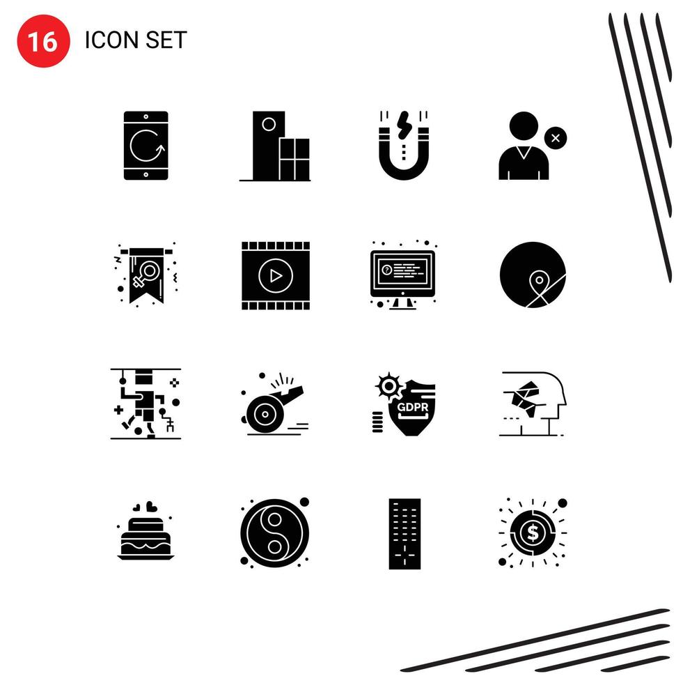 16 User Interface Solid Glyph Pack of modern Signs and Symbols of user delete modern snap interface Editable Vector Design Elements