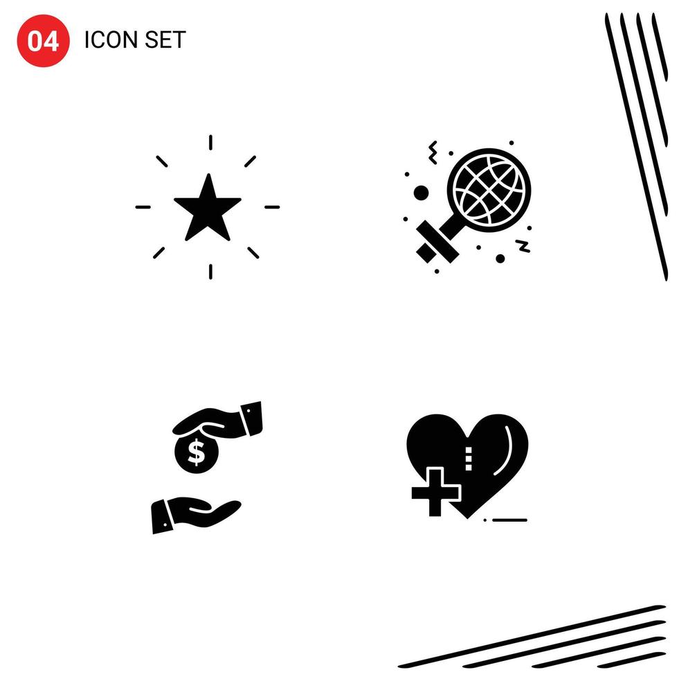 Pack of 4 creative Solid Glyphs of bookmark bribery star woman corrupt Editable Vector Design Elements