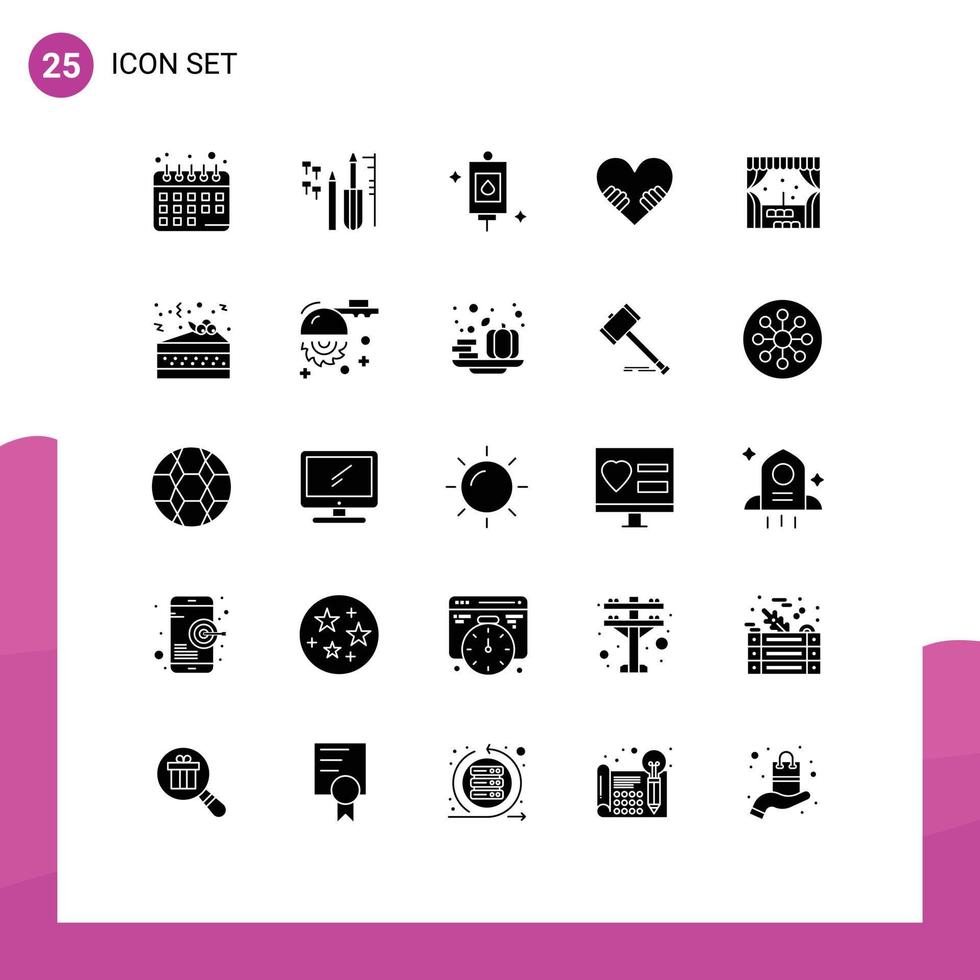 Universal Icon Symbols Group of 25 Modern Solid Glyphs of night city medical building love Editable Vector Design Elements