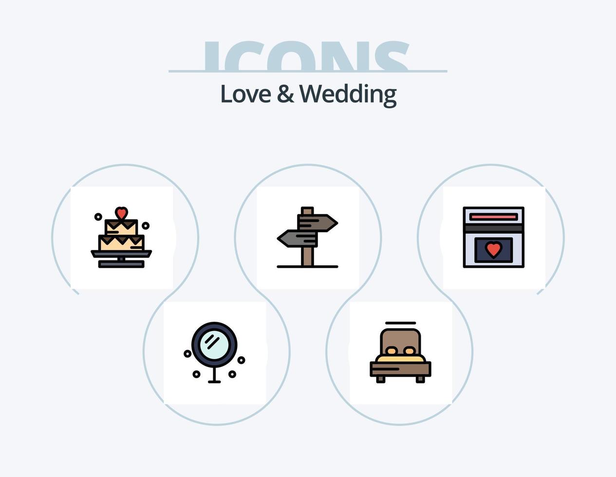 amor y Boda línea lleno icono paquete 5 5 icono diseño. amor. cama. boda. corazón vector