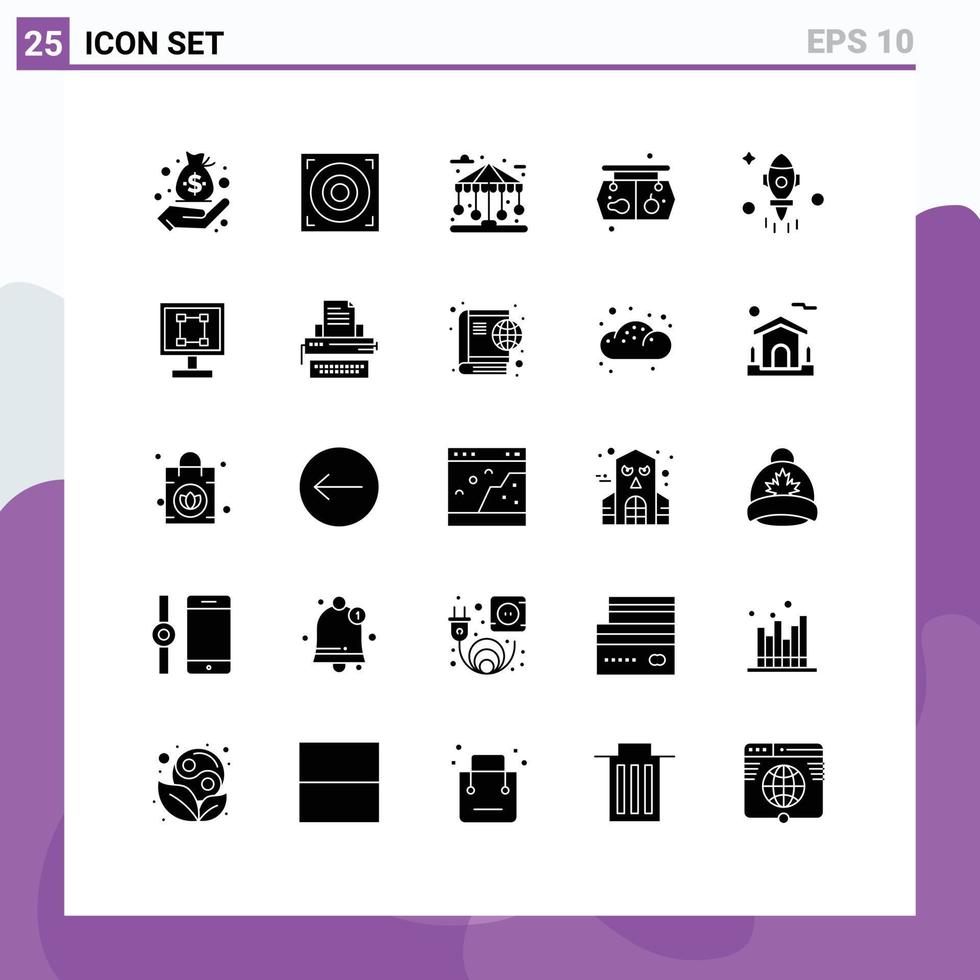 Set of 25 Vector Solid Glyphs on Grid for space astronomy city board supermarket Editable Vector Design Elements