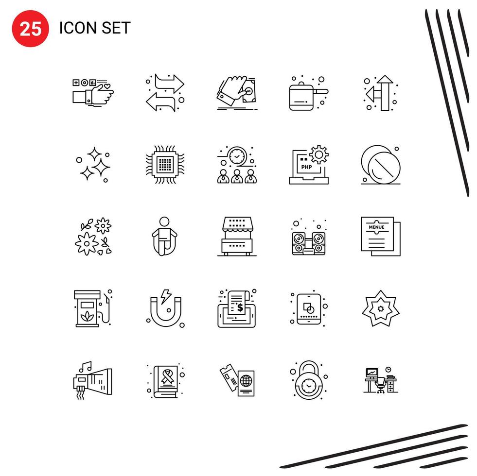 Universal Icon Symbols Group of 25 Modern Lines of pointer rice cooker right kitchen earn Editable Vector Design Elements