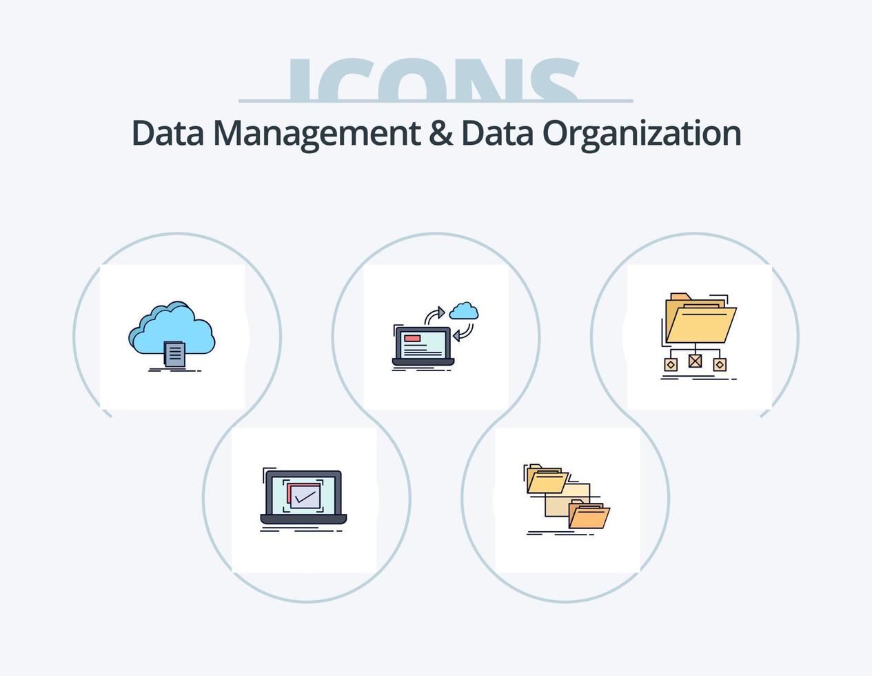 Data Management And Data Organization Line Filled Icon Pack 5 Icon Design. document. cloud. process. website. file vector