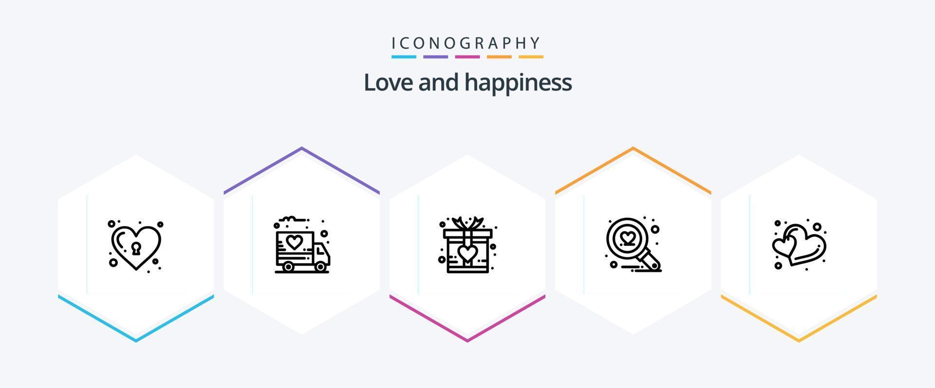 Love 25 Line icon pack including . shape. love. love. search vector
