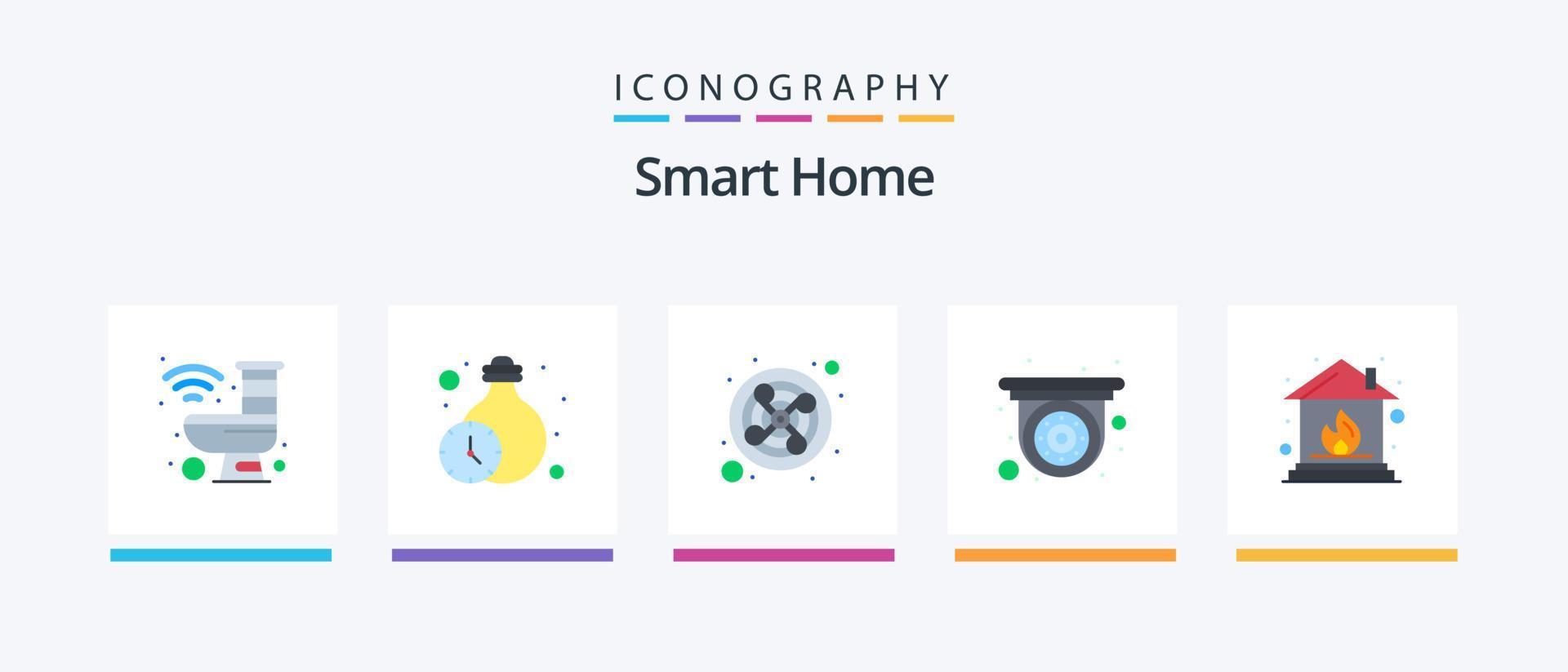 Smart Home Flat 5 Icon Pack Including home. security. timers. cctv. ventilation. Creative Icons Design vector