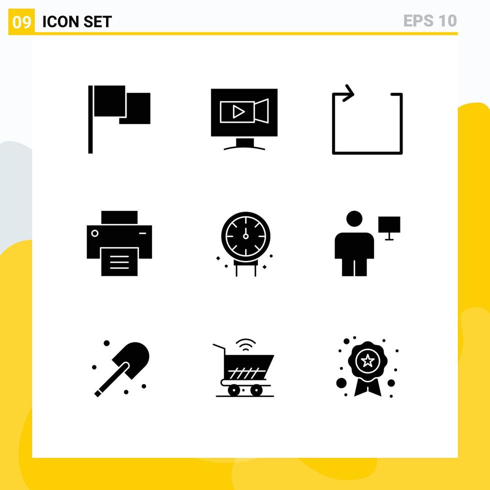 Mobile Interface Solid Glyph Set of 9 Pictograms of plumbing mechanical loop gauge line Editable Vector Design Elements