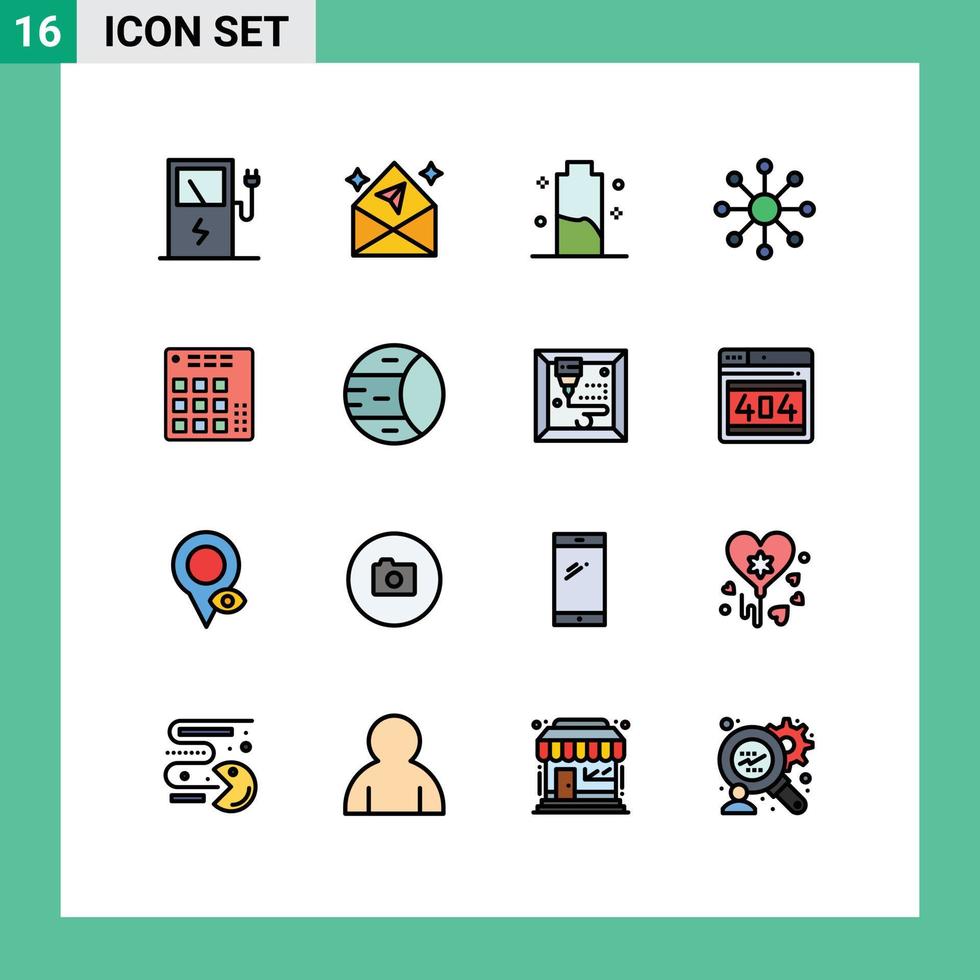 Pictogram Set of 16 Simple Flat Color Filled Lines of dj audio charge web network Editable Creative Vector Design Elements