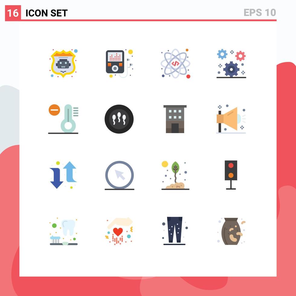 Flat Color Pack of 16 Universal Symbols of science sperms cog temperature climate Editable Pack of Creative Vector Design Elements