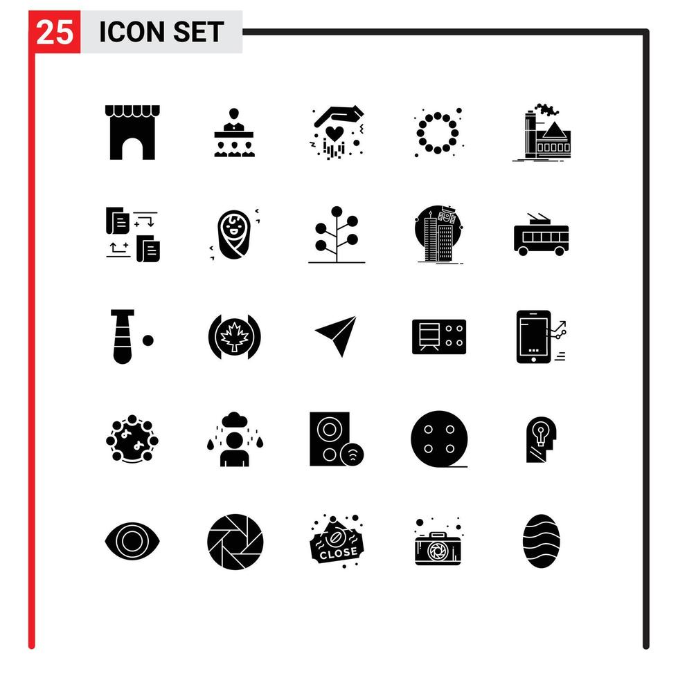 Universal Icon Symbols Group of 25 Modern Solid Glyphs of alert factory gift pollution carnival Editable Vector Design Elements