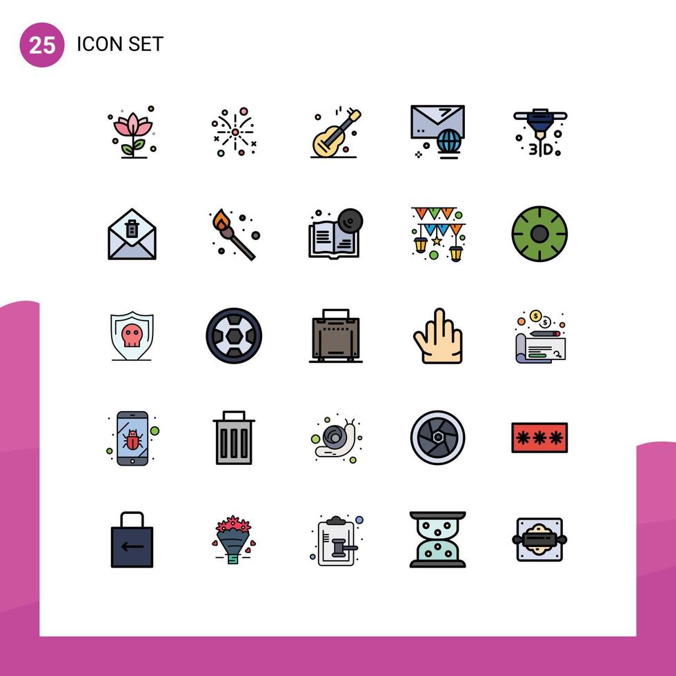 25 Universal Filled line Flat Color Signs Symbols of printing internet holiday email american Editable Vector Design Elements