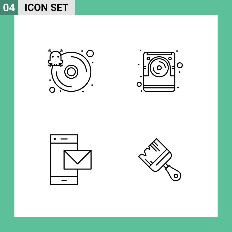 Group of 4 Filledline Flat Colors Signs and Symbols for database message server disk phone Editable Vector Design Elements