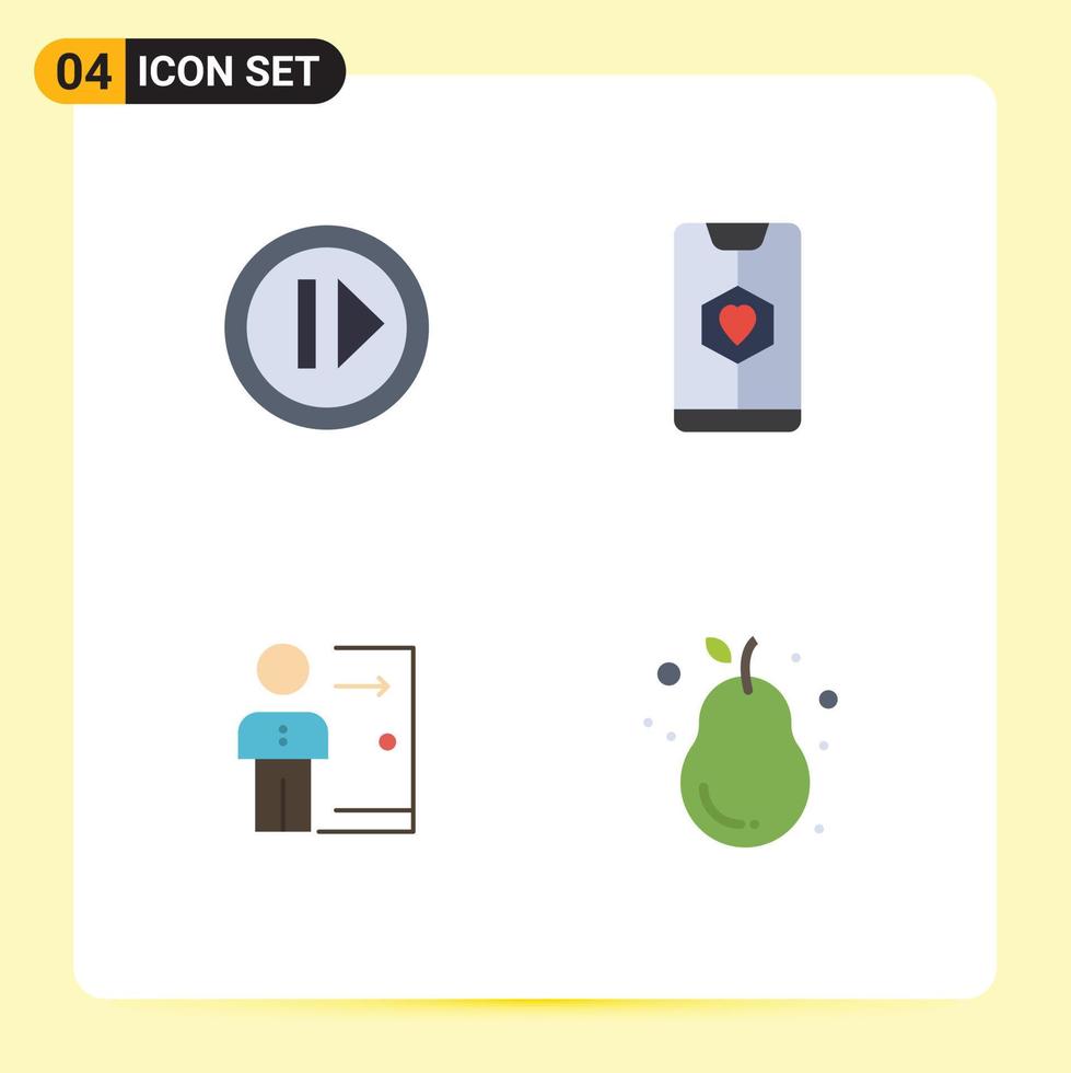 Group of 4 Modern Flat Icons Set for audio dismissal resume heart exit Editable Vector Design Elements