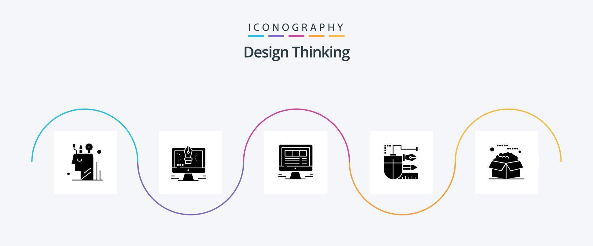 Design Thinking Glyph 5 Icon Pack Including pen. mouse. software. web. website vector