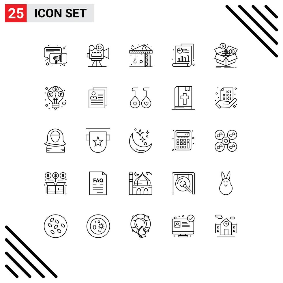 25 Universal Line Signs Symbols of money box construction m savings chart Editable Vector Design Elements
