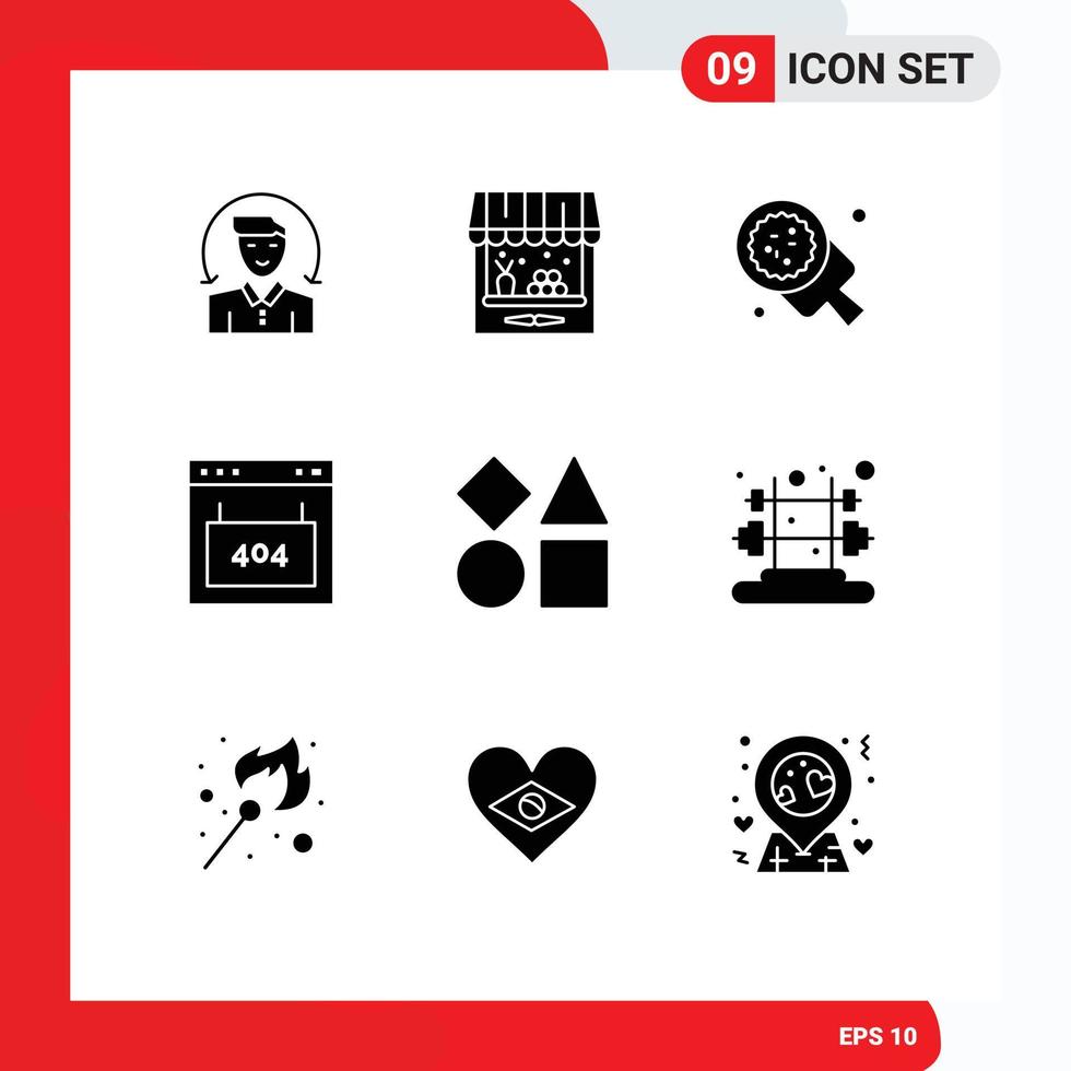 User Interface Pack of 9 Basic Solid Glyphs of seo interface baking error restaurant Editable Vector Design Elements
