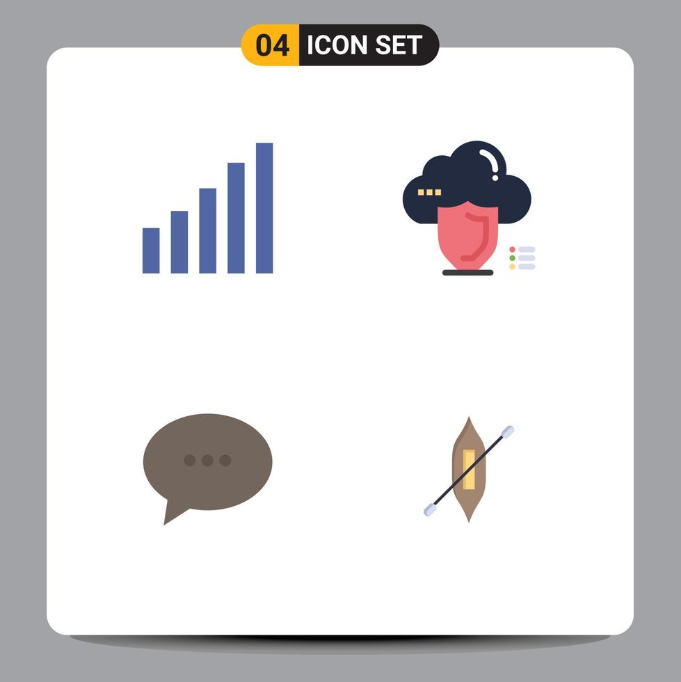 Set of 4 Modern UI Icons Symbols Signs for connection conversation cloud safety bubble Editable Vector Design Elements