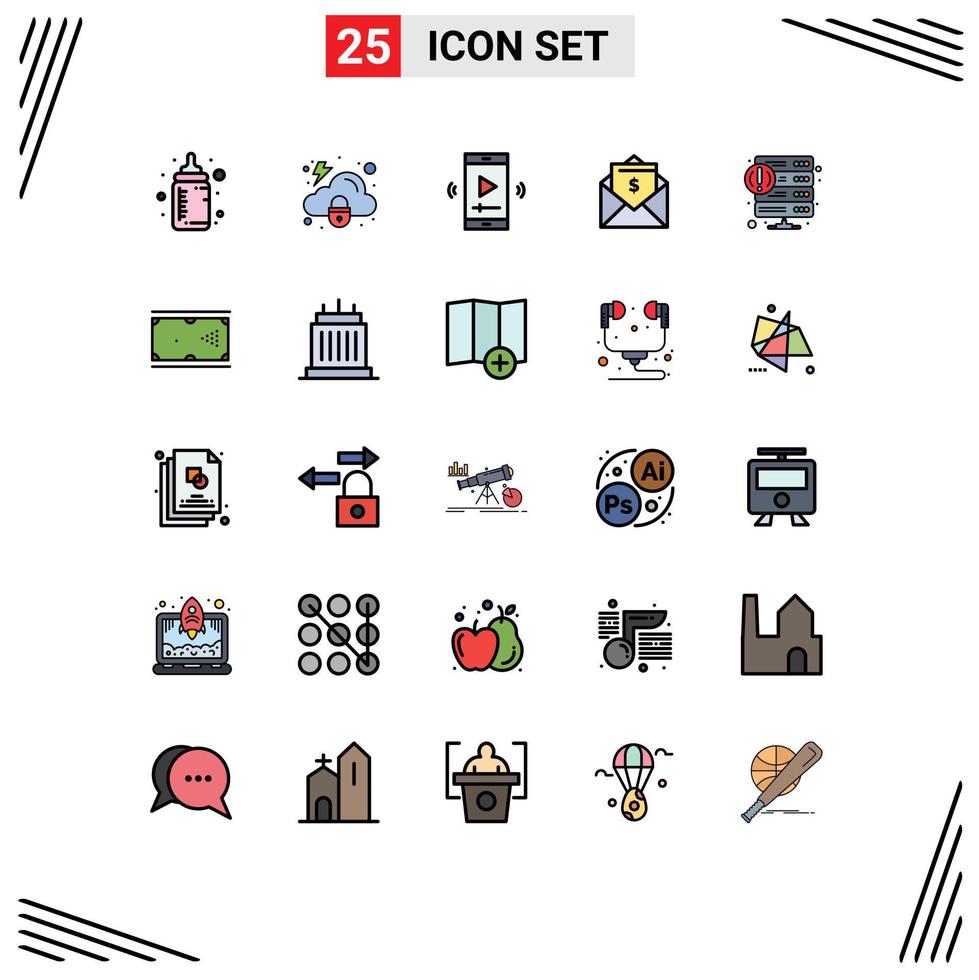 25 Creative Icons Modern Signs and Symbols of crash dollar film money video player app Editable Vector Design Elements