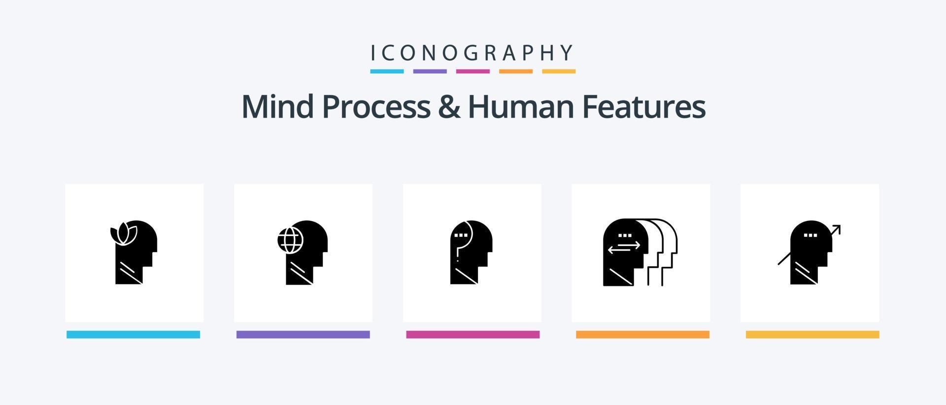 Mind Process And Human Features Glyph 5 Icon Pack Including arrow. mind. think. charactore. question. Creative Icons Design vector