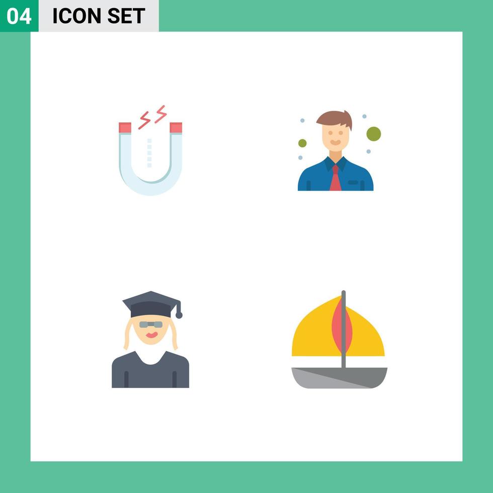 User Interface Pack of 4 Basic Flat Icons of magnet graduation tool office beach Editable Vector Design Elements